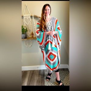 Handmade crotched 100% cotton poncho - one size & one of a kind design